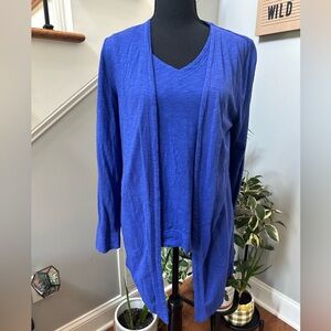 Cotton Slub Cardigan with Cotton-Blend V-Neck Tank Royal Blue